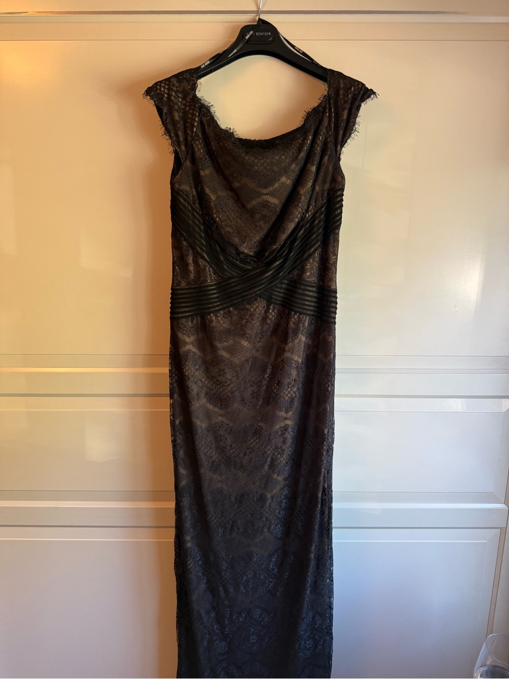 Tadashi Shoji Black Lace Draped Maxi Dress